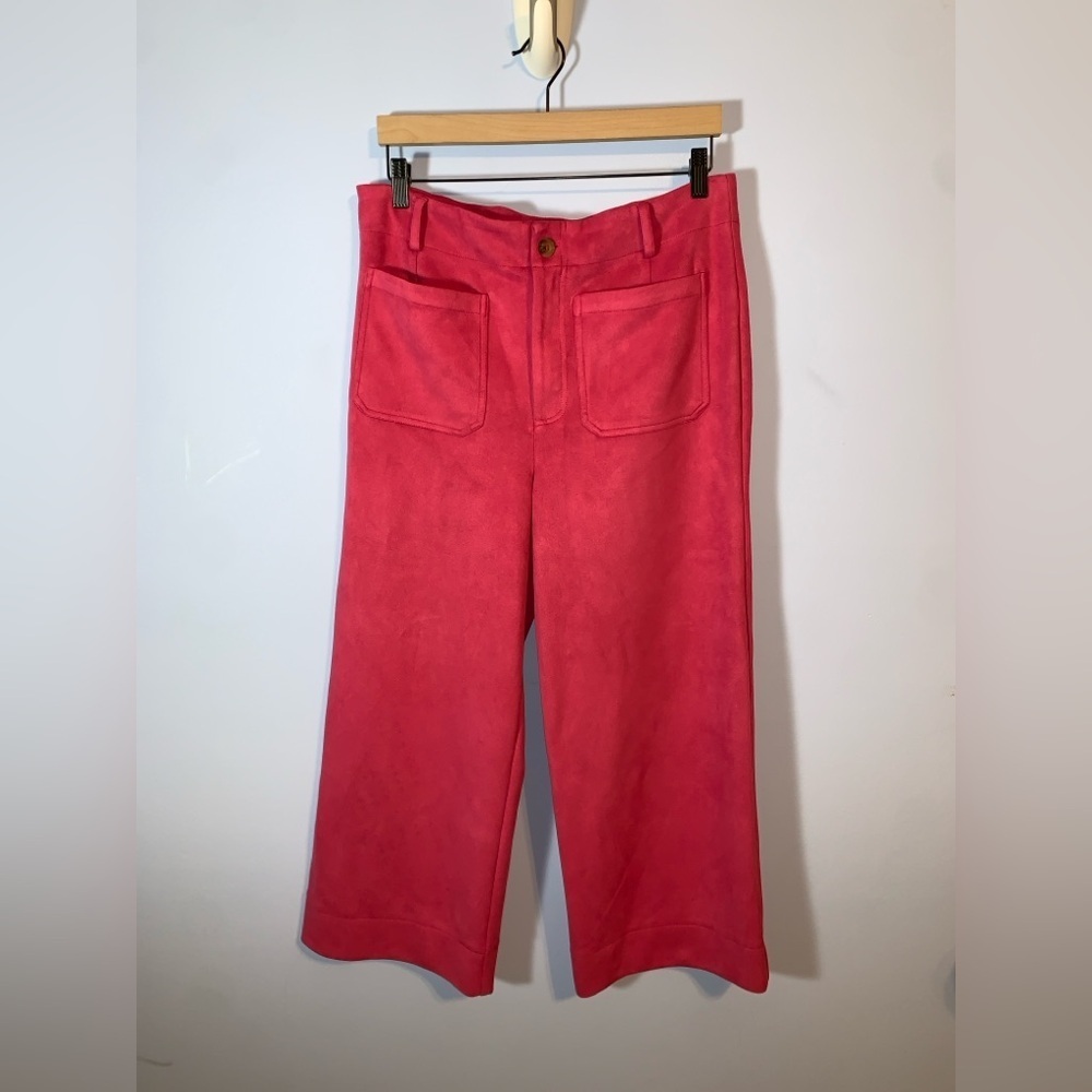 Bagatelle Collection Bold dark Pink faux suede wide leg patch pockets  pants 12